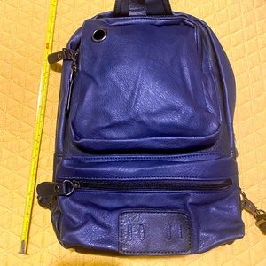 Mens Navy faux leather sling bag backpack